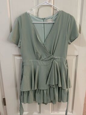 Altar'd State Sage Green Wrap Peplum Tunic Top